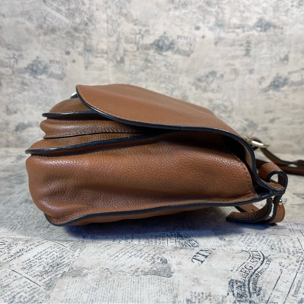 Massimo Dutti Genuine Brown Leather Saddle Crossbody Bag Flap Shoulder Purse